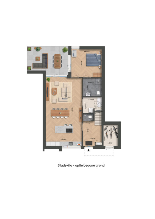 Begane grond - stadsvilla - slaap- en badkamer beneden (optie) (bnrs 4, 38 t/m 46)